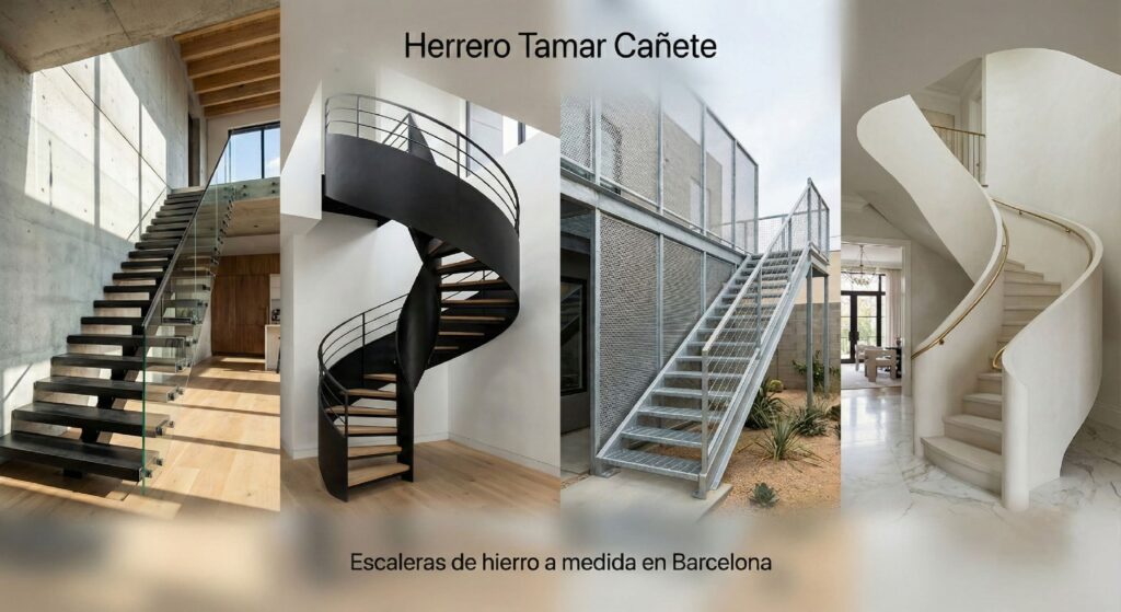 Escaleras de hierro de exterior blanco y negro
