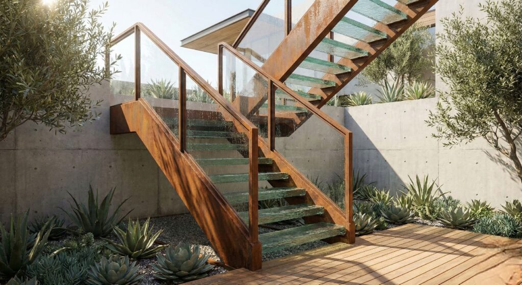 Escaleras a medida de hierro y madera, exterior