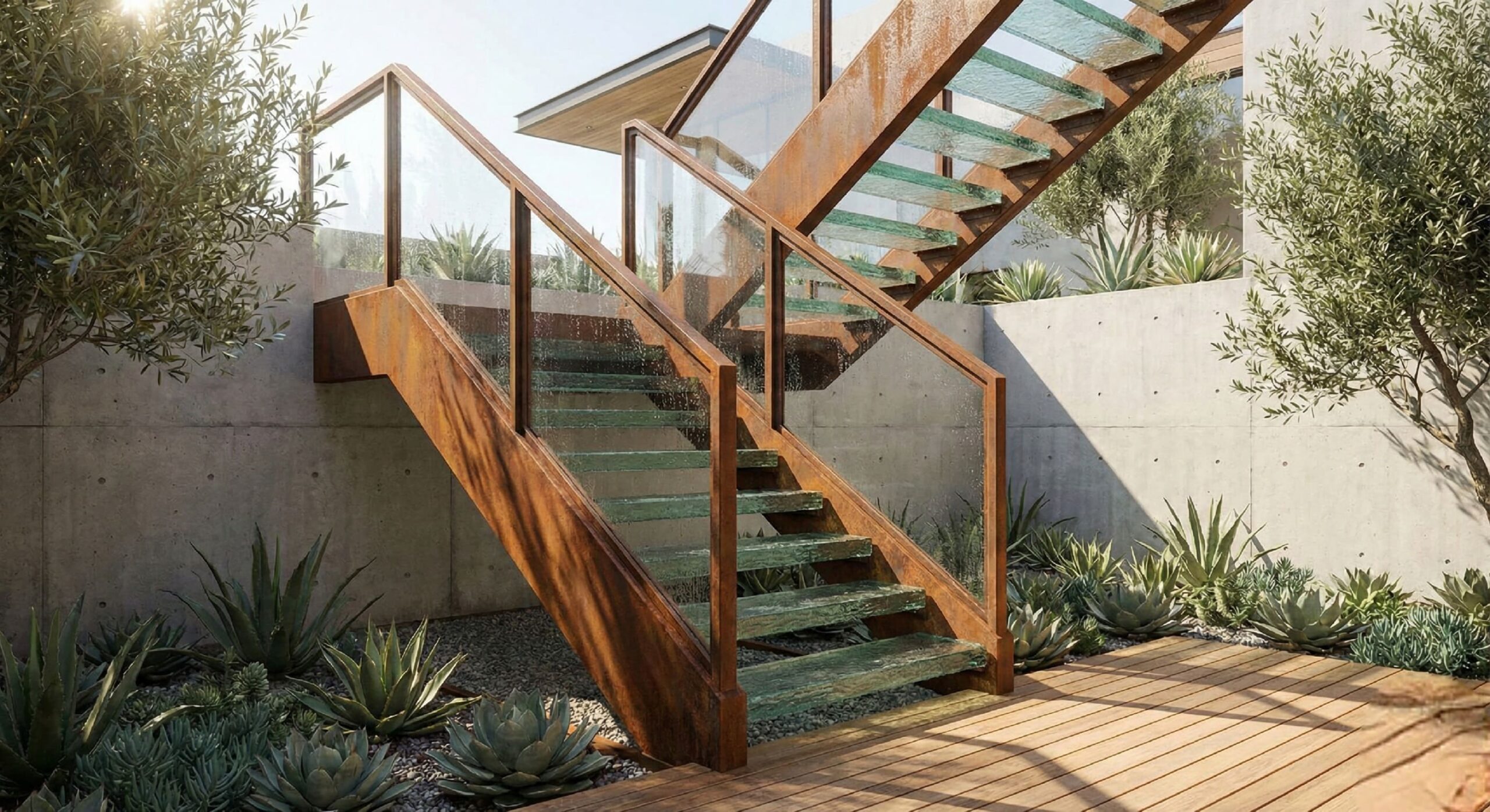 Escaleras a medida de hierro y madera, exterior